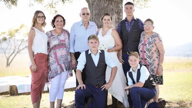 Olivia Harlow with family at sister-in-law Stefanie Harlow's wedding. Picture: Supplied