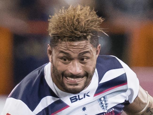 Amanaki Mafi of the Rebels, centre, makes a run in the Super Rugby match between the Highlanders and the Rebels at Forsyth Barr Stadium in Dunedin, New Zealand, Saturday, July 14 2018.  (AAP Image/SNPA Adam Binns) NO ARCHIVING, EDITORIAL USE ONLY