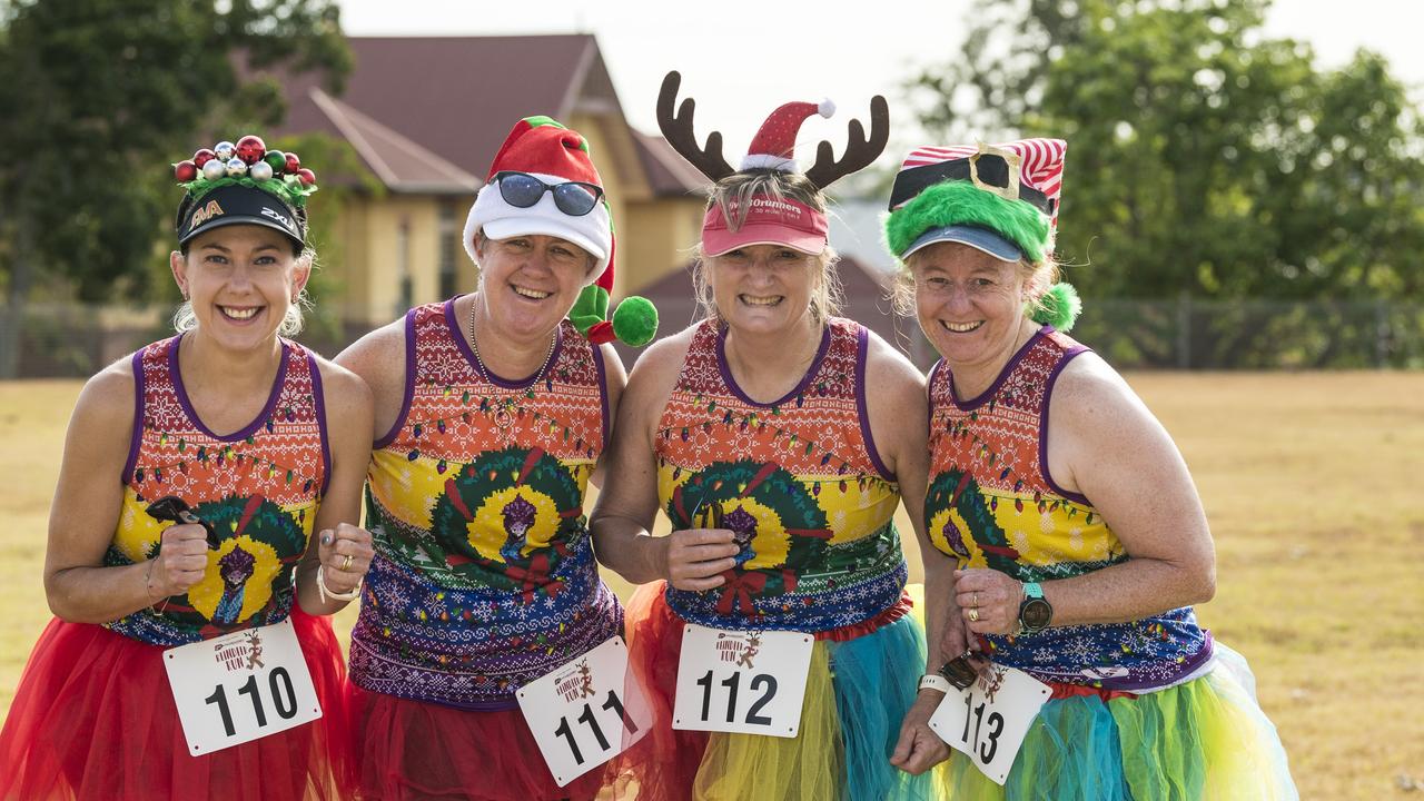 The crew of Warwick Awesome (from left) Hollie Pleasance, Tara Wakefield, Linda Coombes and Rae Lewis at Toowoomba Hospital Foundation's Reindeer Run at Baillie Henderson Hospital to raise funds for the Toowoomba Hospital Christmas Appeal, Sunday, December 6, 2020. Picture: Kevin Farmer