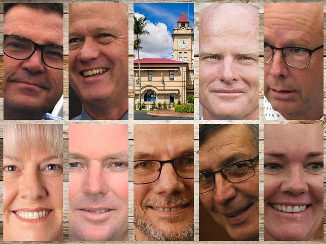 Gympie Regional Councillors (clockwise from left) Bruce Devereaux, Warren Polley, Town Hall, Mayor Glen Hartwig, Bob Fredman, Jess Milne, Deputy Mayor Hilary Smerdon, Dan Stewart, Shane Waldock and Dolly Jensen.