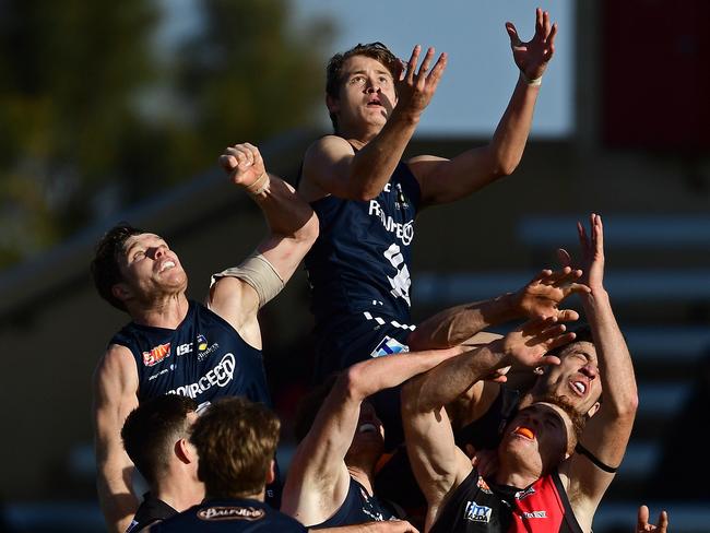 South's Nathan Kreuger flies high against West Adelaide last month. Picture: Tom Huntley