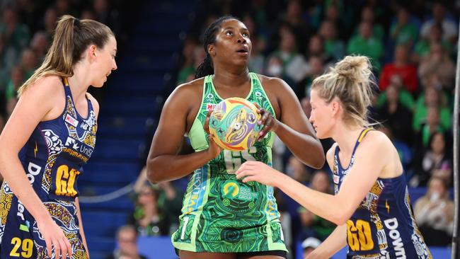 Jhaniele Fowler of the Fever lines up her 500th goal. (Photo by James Worsfold/Getty Images)