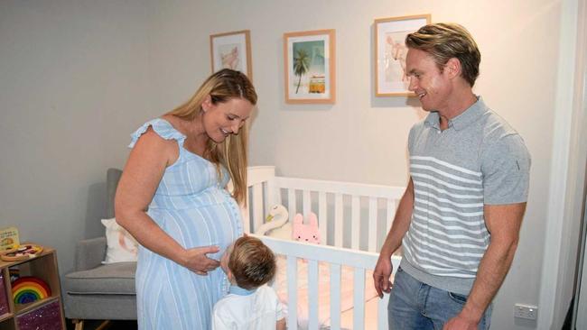 Mark, Noah and Chay Slattery are excited to welcome their fourth family member, despite the long and tough journey dealing with Twin to Twin Transfusion Syndrome. Picture: Lacee Froeschl