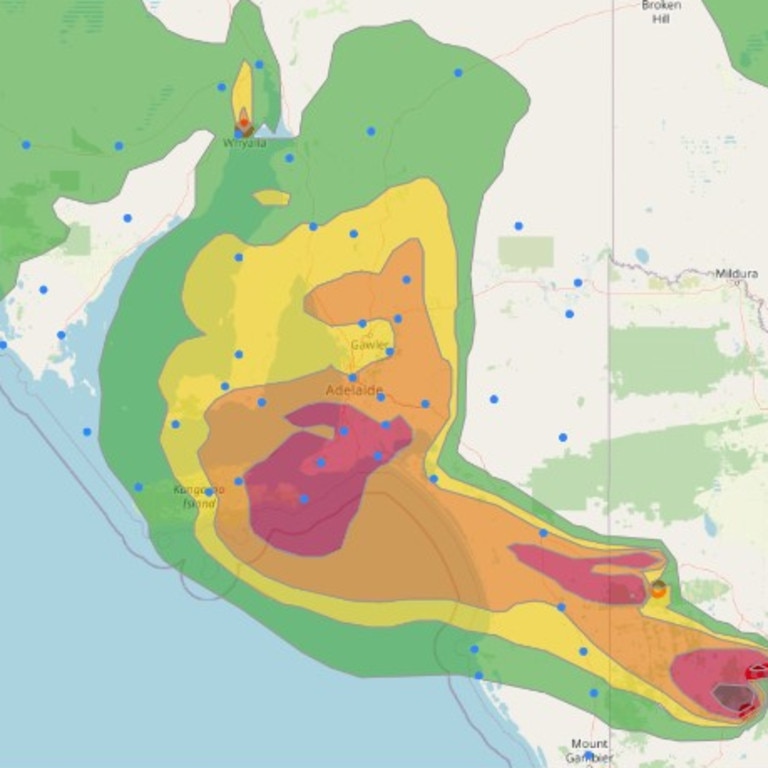 Bureau of Meteorology smoke predictions for 9.30am on Saturday, February 1, 2025. Picture: BoM