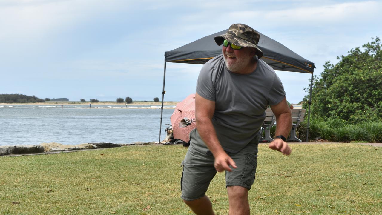 Kaitlyn Mann, Andrew Gregory and Neil McManus playing cricket in Maroochydore for Boxing Day. Picture: Sam Turner