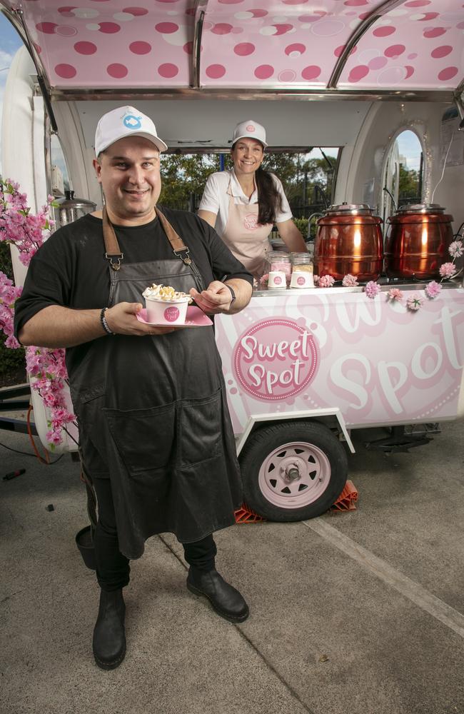 Braden and Georgina Ceccato opened Sweet Spot crumble bar in Robina in June. Picture: Glenn Campbell