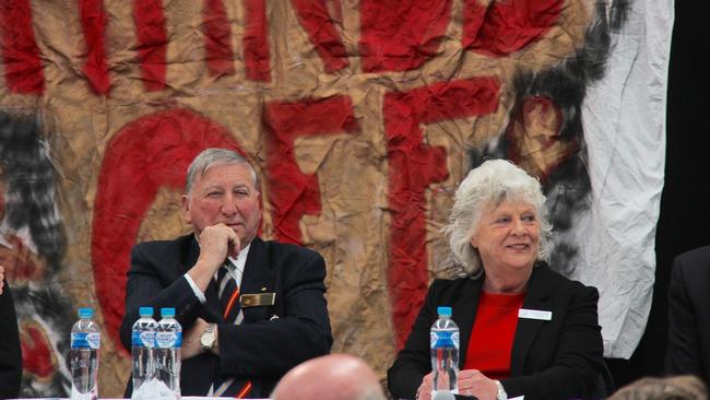 Anglican churchgoers from across Tasmania, including Southern Midlands Mayor Tony Bisdee and Central Highlands Mayor Loueen Triffitt, meet at Campbell Town District High School to discuss church sales. Picture: BRUCE MOUNSTER