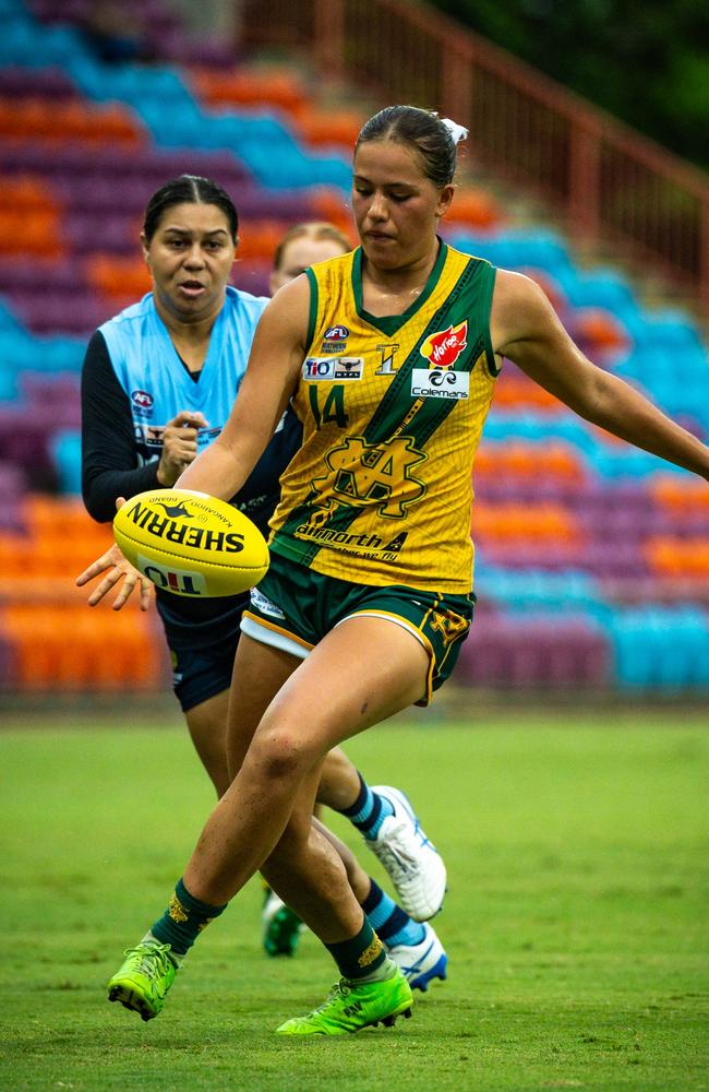 Paula Pavic playing for St Mary's in the 2024-25 NTFL season. Picture: Patch Clapp / AFLNT Media