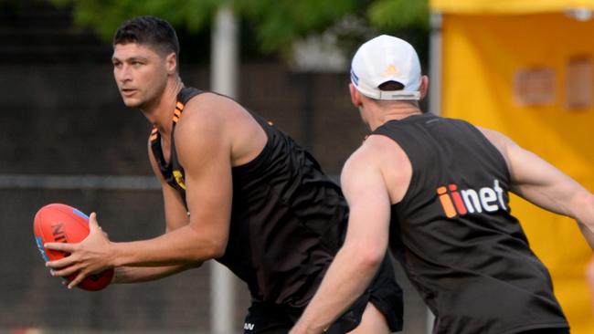 Jonathon Patton at Hawthorn's first training session for 2020. Picture: Andrew Henshaw