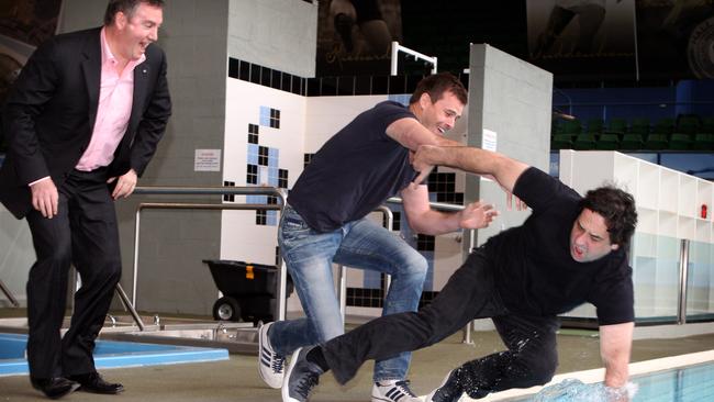 Throwback ... Eddie McGuire, Luke Darcy and Mick Molloy get in some last minute training before heading to the London Olympics