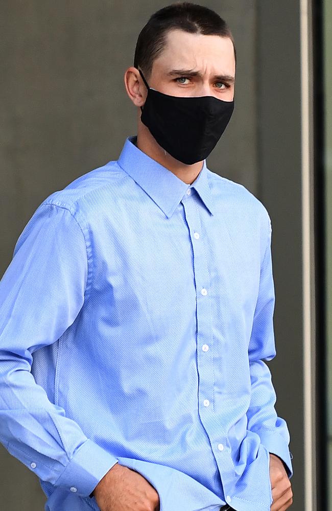 Jacob Swain leaves the District Court in Brisbane. He was sentenced for trafficking in cannabis and supplying cocaine and MDMA. Picture: Dan Peled