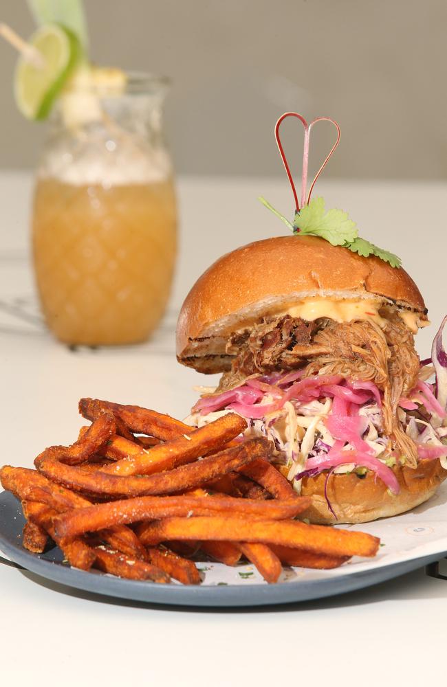 Comuna Cantina cafe in Pacific Fair. Pulled Pork Burger. Picture by Scott Fletcher