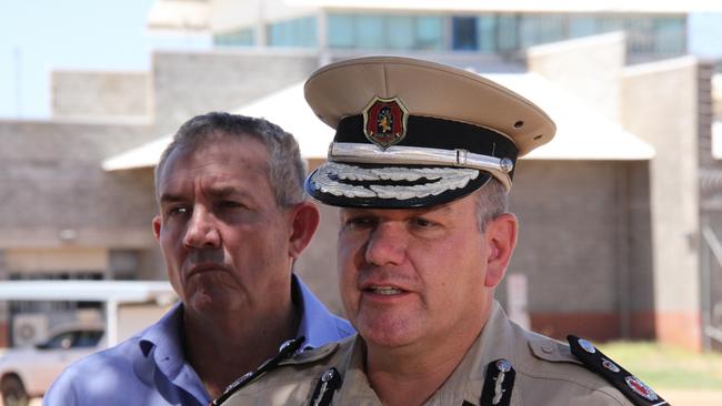 NT corrections commissioner Matthew Varley and Deputy chief minister Gerard Maley. Picture: Gera Kazakov