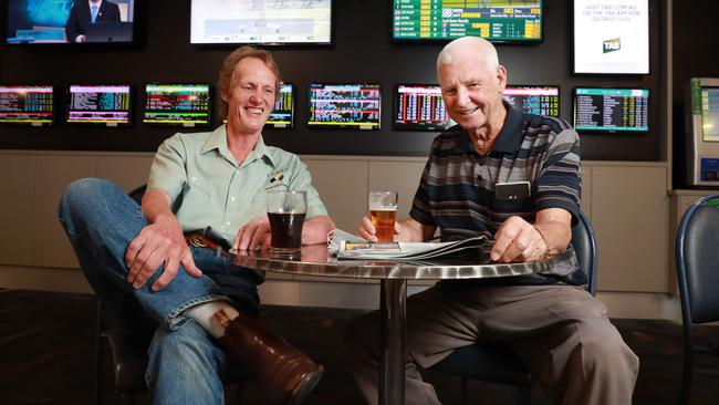 Coalminer Alan Gray, right, and CFMEU worker Phillip Onion at Weston Workers Club in Weston in the Lower Hunter Valley of NSW on Thursday. Picture: John Feder