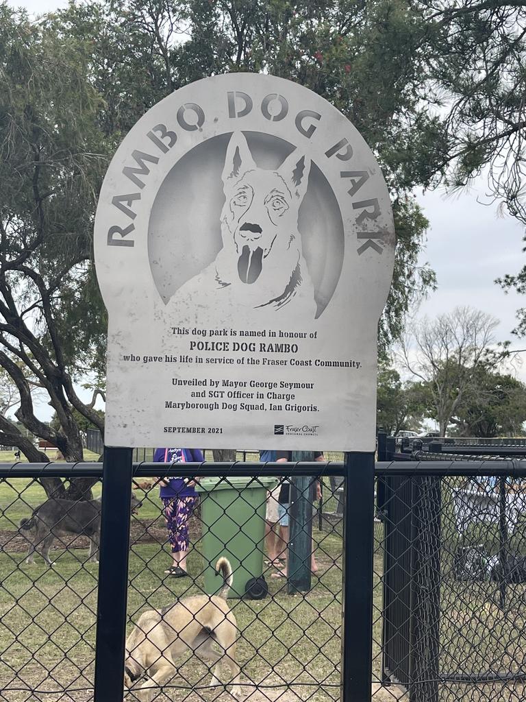 The plaque created to honour fallen police dog Rambo.