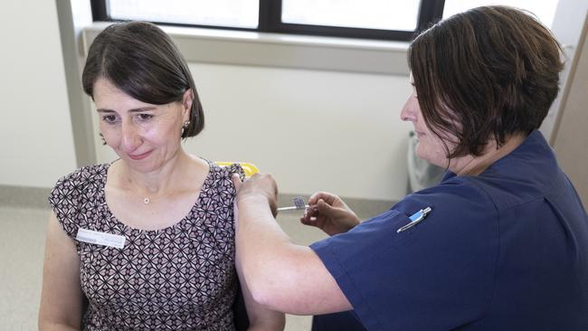 NSW Premier Gladys Berejiklian receives the AstraZeneca Covid-19 vaccine in March. Picture: Getty Images