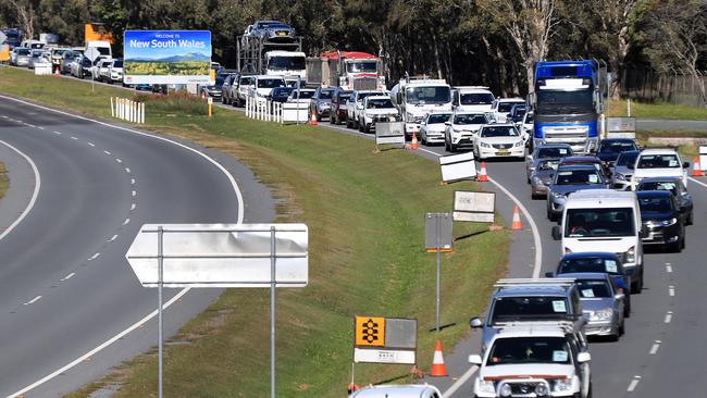 Long lines of traffic at the border last week. Picture: Adam Head.