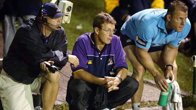 Craig Bellamy, pictured here flanked by Dean Lance and Scott Hill in 2003, his debut season with the Storm.