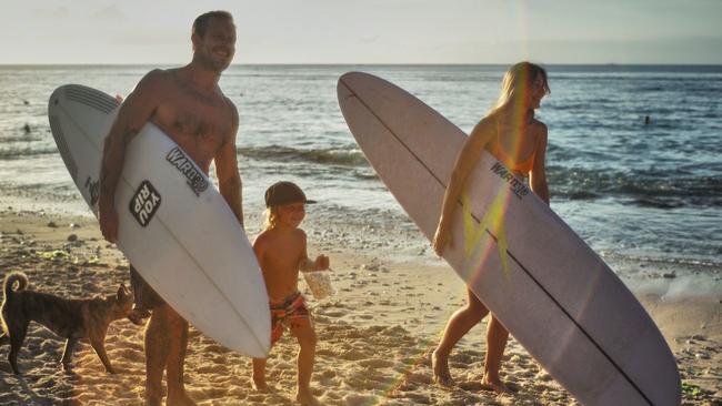 Abberton surfs every day and lives the simple life with his family in Bali.