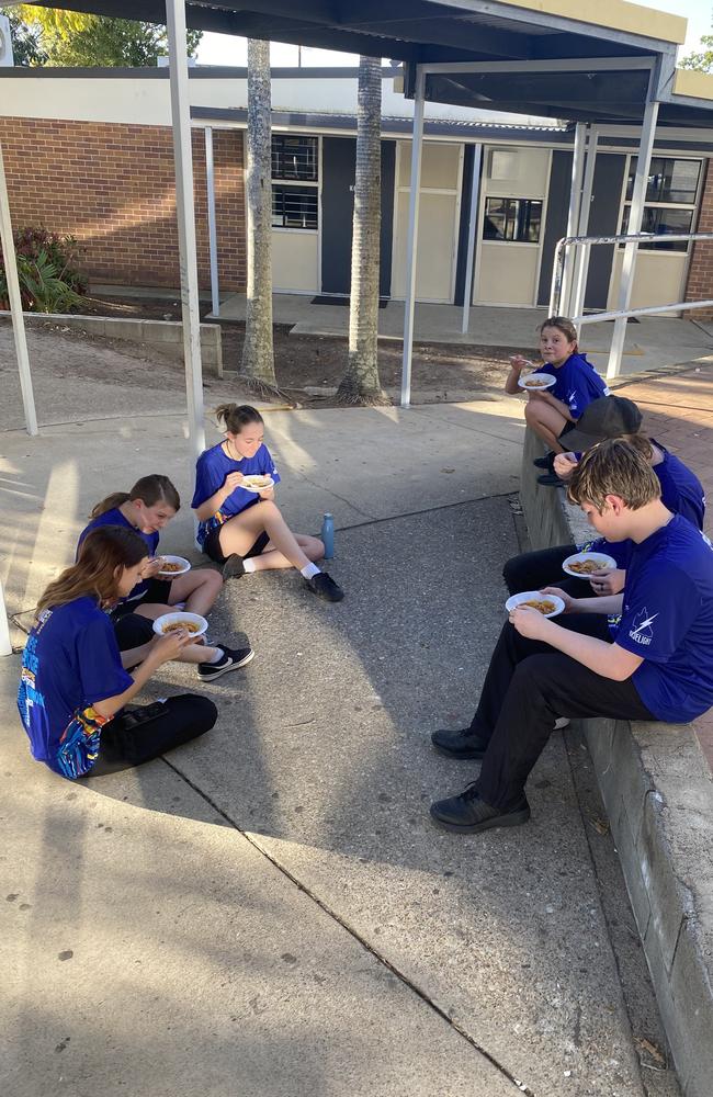 Students tuck into some slow-cooked beef after a workout.