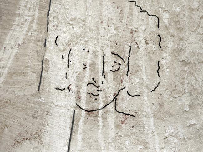 Only the right light or high-resolution photographs can reveal details of the heavily-eroded Jesus portrait, which is thought to have been painted in the sixth century A.D Credit: Dror Maayan/Emma Maayan-Fanar