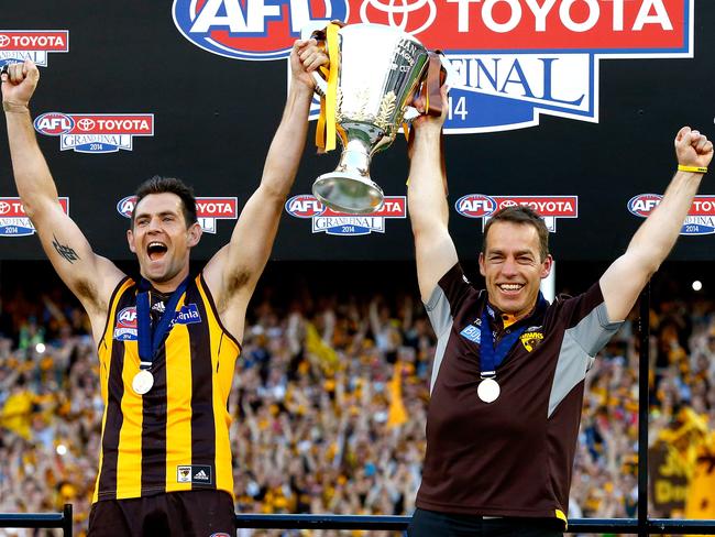 That’s three premierships for Luke Hodge and Alastair Clarkson. Picture: Wayne Ludbey