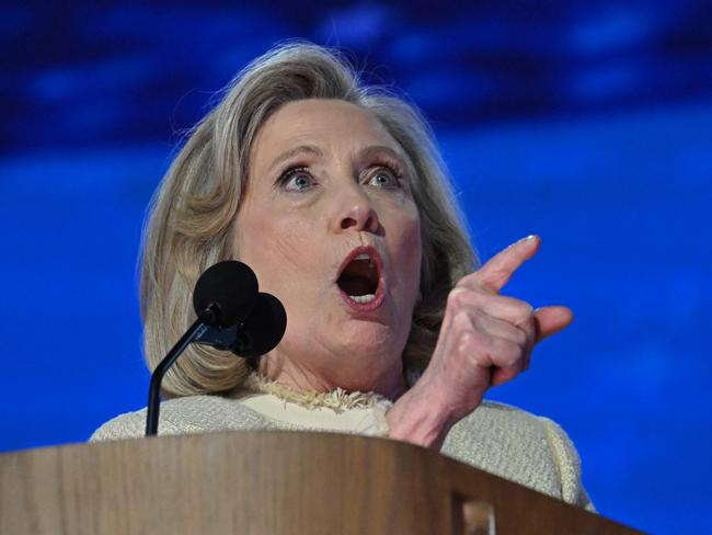 Former US Secretary of State Hillary Clinton on stage at the Democratic National Convention in Chicago, Illinois, August 19, 2024. Picture: Robyn Beck/AFP