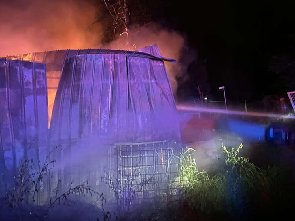 A shed in Yeoman St, Boggabilla has been destroyed along with its content after it caught fire just before midnight on December 10. Photo: Boggabilla Rural Fire Brigade