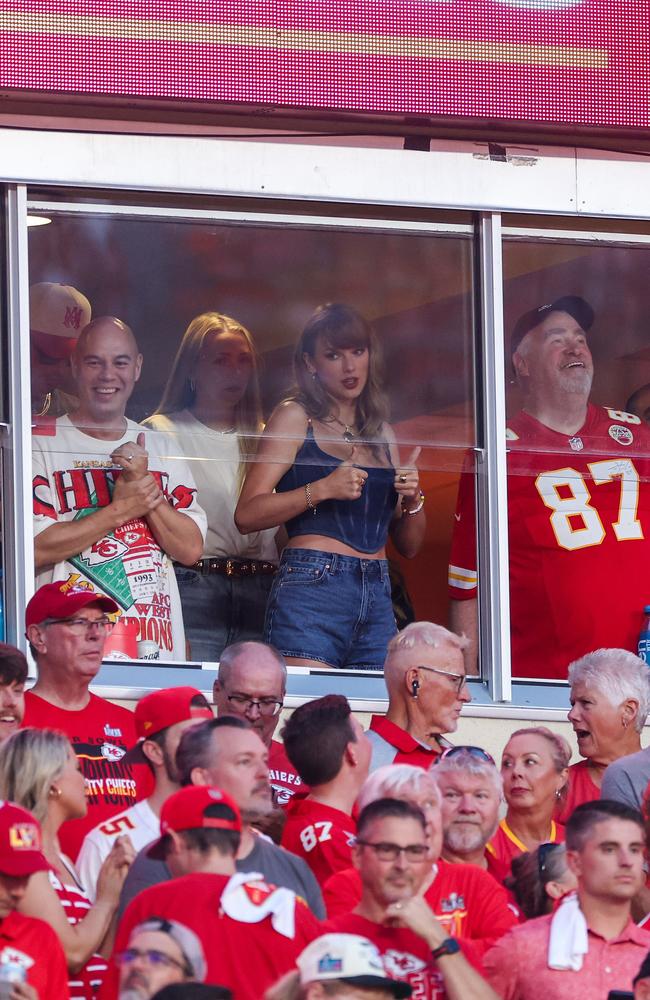 Taylor Swift cheers before the Kansas City Chiefs take on the Baltimore Ravens at GEHA Field at Arrowhead Stadium. Picture: Getty