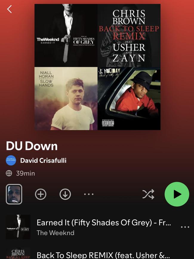 Queensland opposition leader David Crisafulli’s raunchy playlist has been revealed. Picture: Spotify.