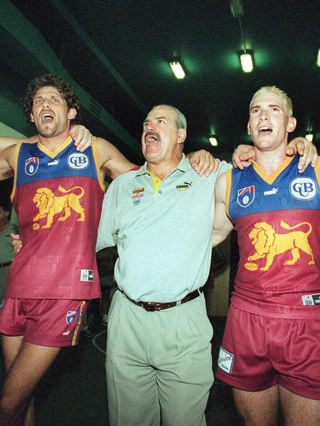 Matthews and his players were all smiles after a win early in his first season. Picture: Bruce Long