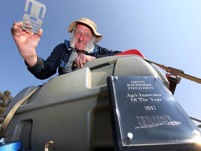 Henty Machinery Field Days,  Barry Bennett, from Barooga, won Agri-Inovator of the Year  with his Slip Tie,  picture Yuri Kouzmin