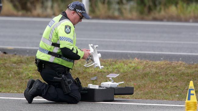 Police at the scene of Snr Con Masters’ death. Photo Steve Pohlner