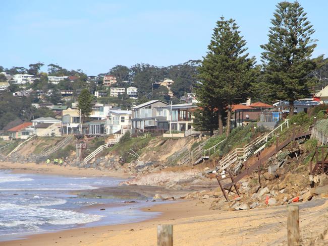 Conditions ease at Wamberal Beach today, with emergency works to resume in the coming days. Picture: Fiona Killman