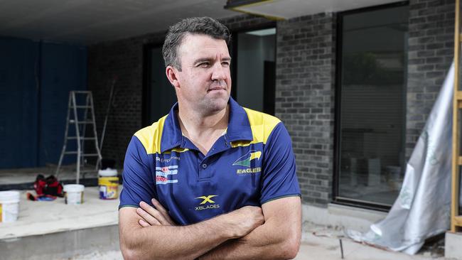 Jade Sheedy was to coach the Eagles for the first time this weekend, but due to the shut down of the competition while the world battles coronavirus, he has instead returned to his work as a builder. Picture: Sarah Reed.