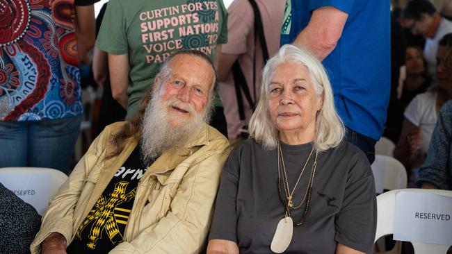 Jack Thompson and Marcia Langton at the Garma Festival 2023. Picture: Pema Tamang Pakhrin