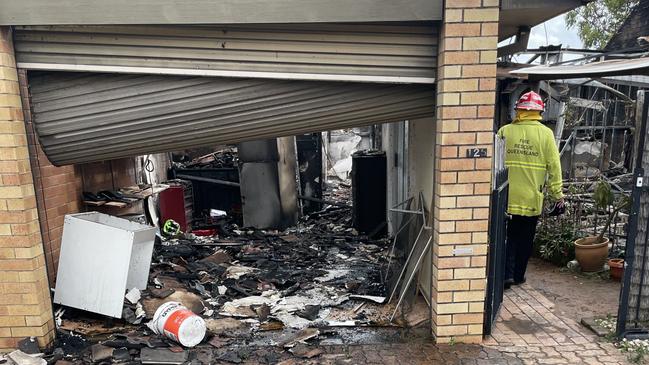 It took 20 minutes for fire crews to get the blaze under control which destroyed the entire Lawnton unit. Picture: Aaron Goodwin