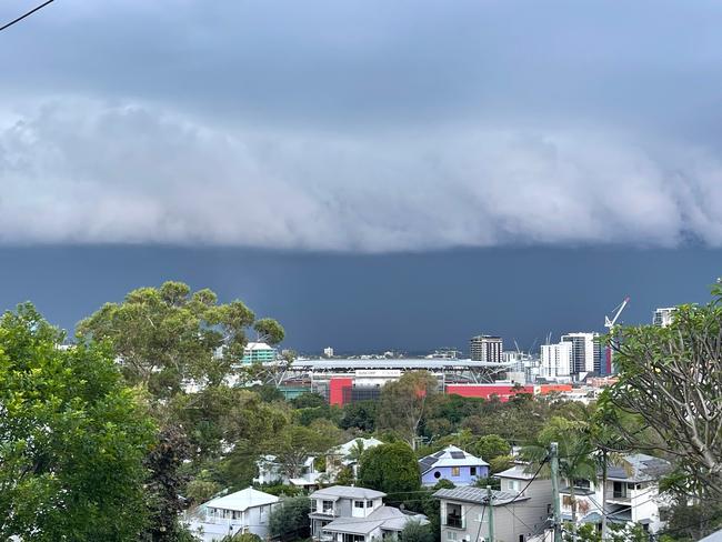 Storm clouds over Suncorp Stadium. Picture: Steve Pohlner