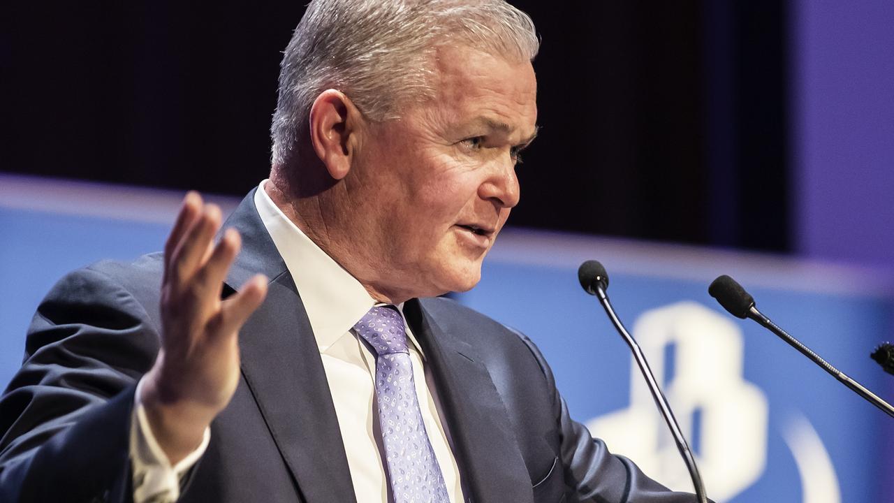 Santos chief executive Kevin Gallagher speaking at the Melbourne Mining Club on June 2.