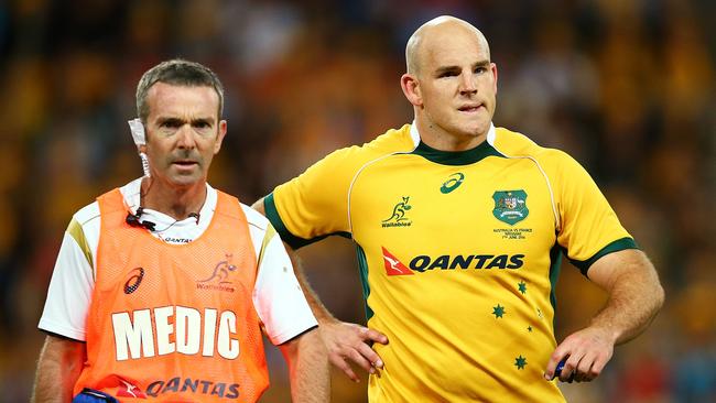 Stephen Moore’s first game as Wallabies captain was cut short by a knee injury.