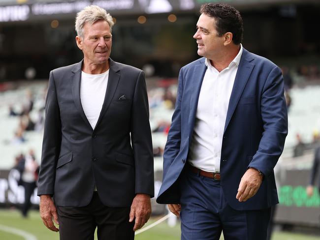 Sam Newman and Gary Lyon at the MCG. Picture: Michael Klein