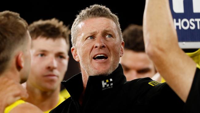 Damien Hardwick needs to find answers to Richmond’s horror collapse. Picture: Dylan Burns/AFL Photos via Getty Images