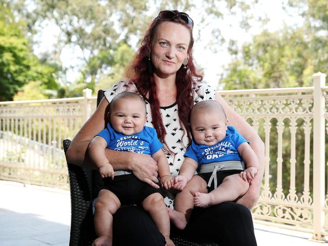 Angelique Vercoe and twins Ariki and Andre Mitchell. Ariki was born breech in the back of he ambulance. Picture: Tim Hunter