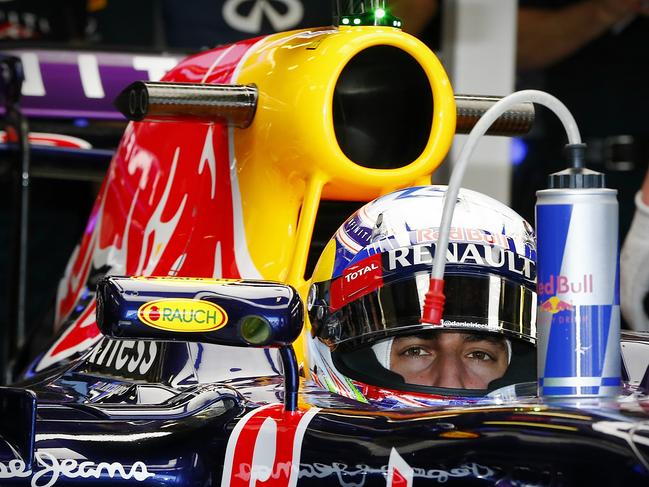 Daniel Ricciardo in the Red Bull pits. Picture: Wayne Ludbey