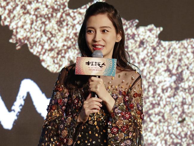 Hong Kong actor Angelababy speaks during a press conference for her latest movie Ferryman in Beijing on October 23. Picture: Andy Wong/AP