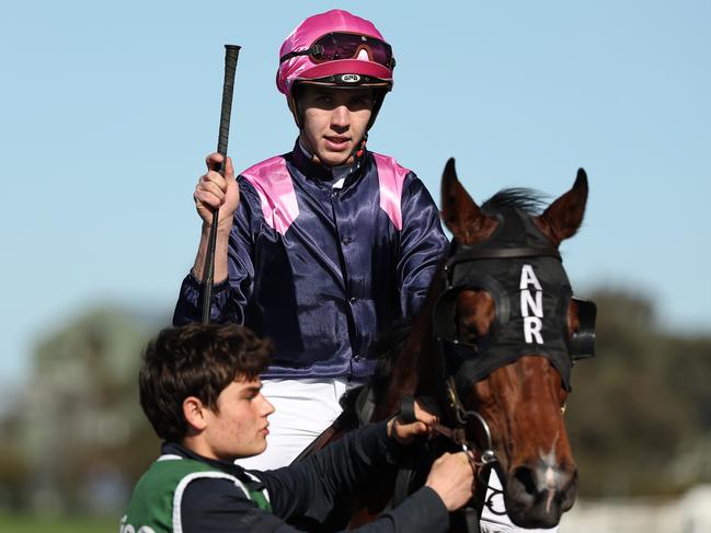 SYDNEY, AUSTRALIA - JULY 20: Zac Wadick riding Mickey's Medal   wins Race 4 James Squire during "Winter Challenge Day" - Sydney Racing at Rosehill Gardens on July 20, 2024 in Sydney, Australia. (Photo by Jeremy Ng/Getty Images)