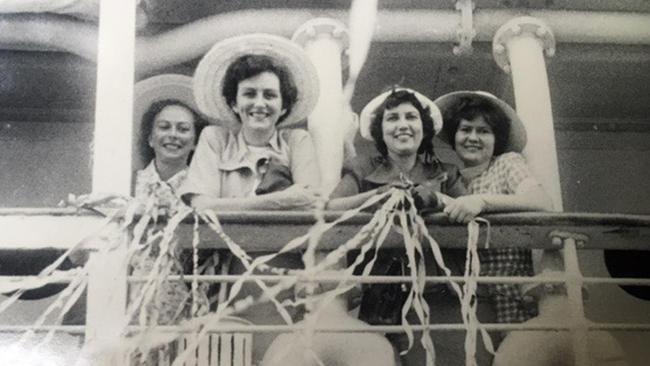 Margaret Gilmour (far left), Flo Bjelke-Petersen and friends off on cruise. Source: Bjelke-Petersen family