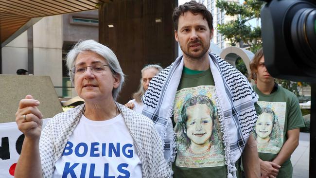 Defendants Margie Pistorius and Dave Sprigg outside the Brisbane Magistrates Court on Tuesday. Picture: NewsWire/Tertius Pickard.