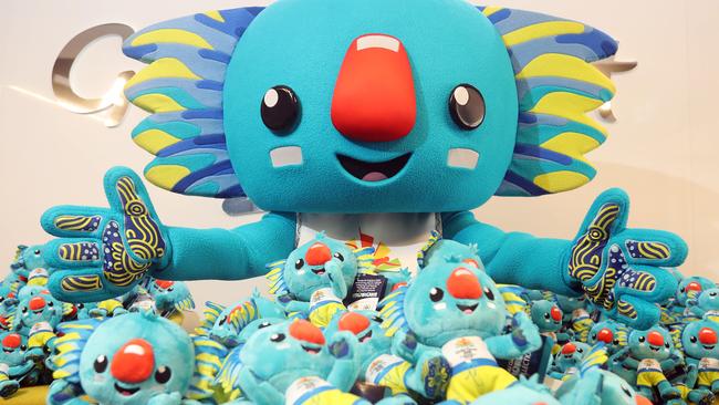 Commonwealth Games mascot Borobi with some of the toys which look like him. Picture: Richard Gosling