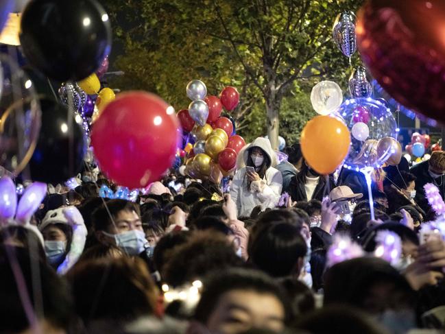 People attend the New Year's countdown in Wuhan. Picture: AFP